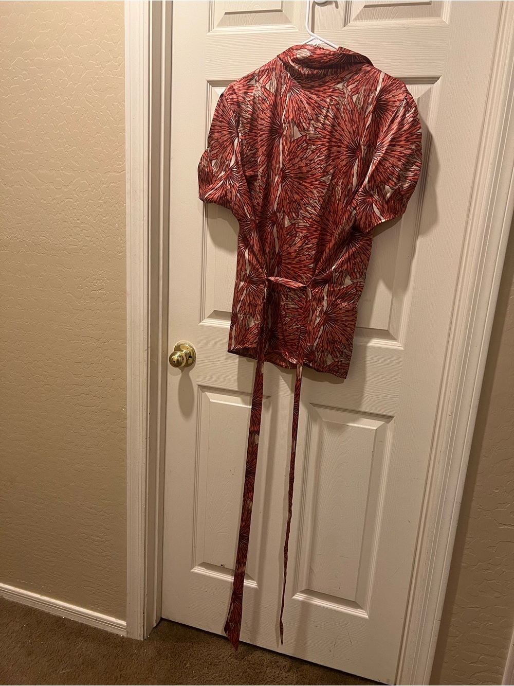 Lane Bryant 18/20 Rust Abstract Print Blouse Back Tie Button Front - Picture 2 of 7